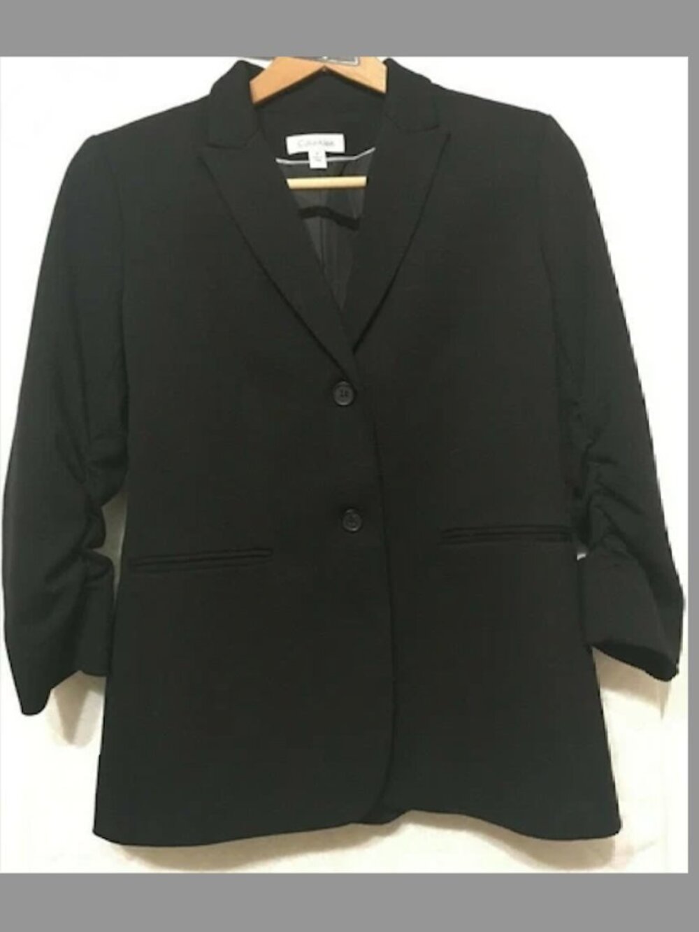 CALVIN KLEIN WOMEN’S RUCHED SLEEVE BLAZER BLACK SZ S